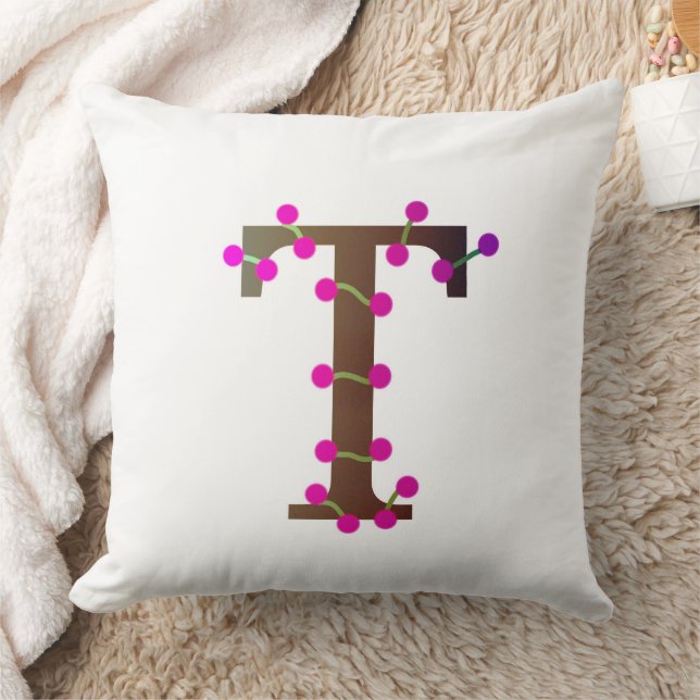 Letter T decorative initial on white Throw Pillow (Blanket)