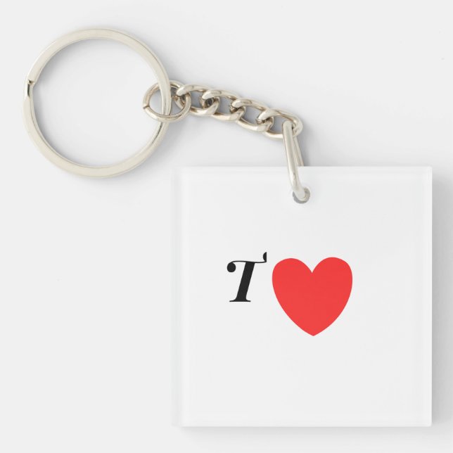 Letter T Heart - Valentine Initial Love Design Keychain (Front)