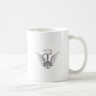 Letter T Initial Monogram with Angel Wings & Halo Coffee Mug