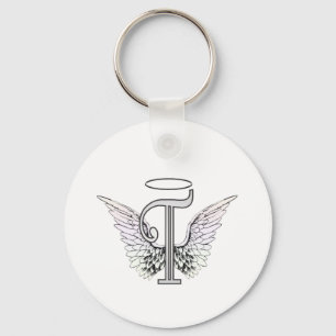 Letter T Initial Monogram with Angel Wings & Halo Keychain