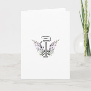 Letter T Initial Monogram with Angel Wings & Halo Note Card