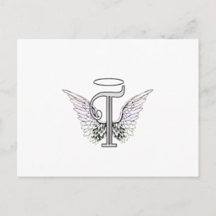 Letter T Initial Monogram with Angel Wings & Halo Postcard