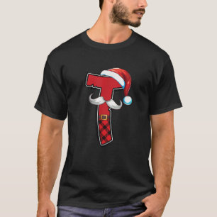 Letter T Initial Name Plaid Santa Hat Christmas T  T-Shirt
