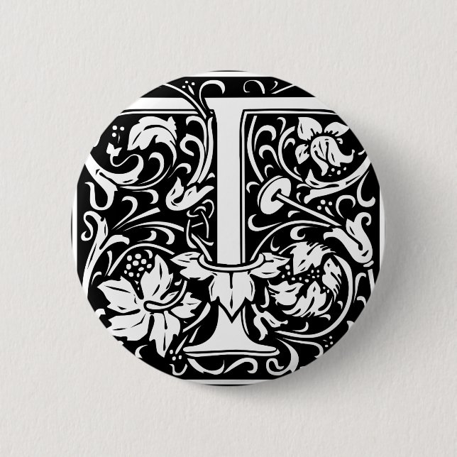Letter T Medieval Monogram Art Nouveau 2 Inch Round Button (Front)