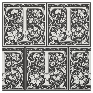 Letter T Medieval Monogram Art Nouveau Fabric