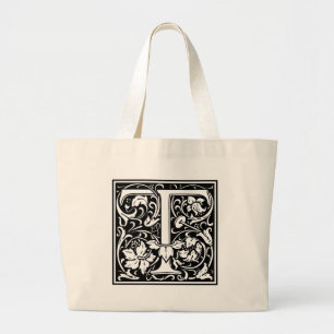 Letter T Medieval Monogram Art Nouveau Large Tote Bag