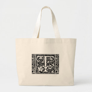 Letter T Medieval Monogram Art Nouveau Large Tote Bag