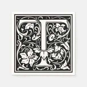 Letter T Medieval Monogram Art Nouveau Napkin