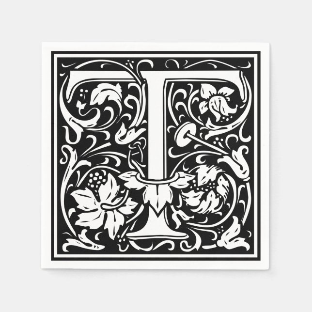 Letter T Medieval Monogram Art Nouveau Napkin (Front)