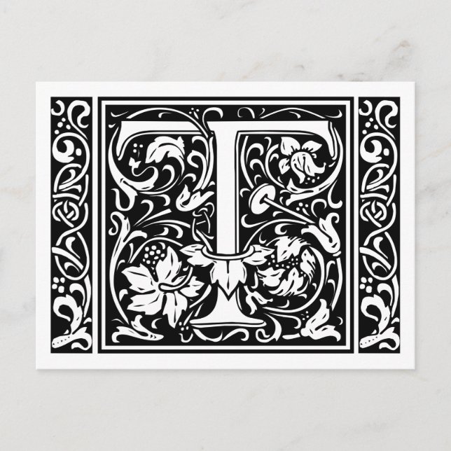 Letter T Medieval Monogram Art Nouveau Postcard (Front)