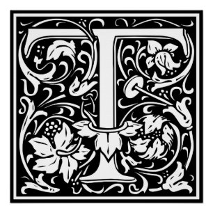 Letter T Medieval Monogram Art Nouveau Poster