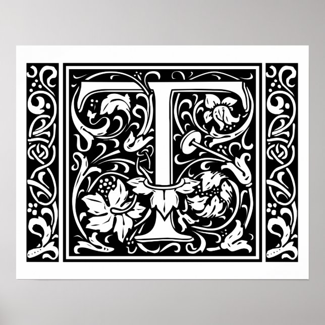 Letter T Medieval Monogram Art Nouveau Poster (Front)