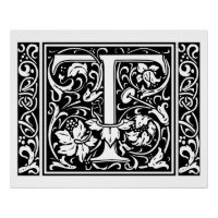 Letter T Medieval Monogram Art Nouveau