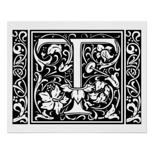 Letter T Medieval Monogram Art Nouveau Poster