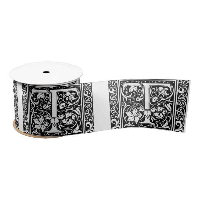 Letter T Medieval Monogram Art Nouveau Satin Ribbon (Spool)