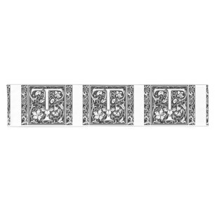 Letter T Medieval Monogram Art Nouveau Short Table Runner
