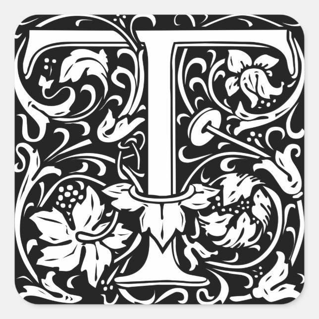 Letter T Medieval Monogram Art Nouveau Square Sticker (Front)