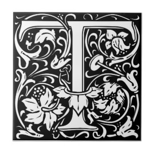 Letter T Medieval Monogram Art Nouveau Tile