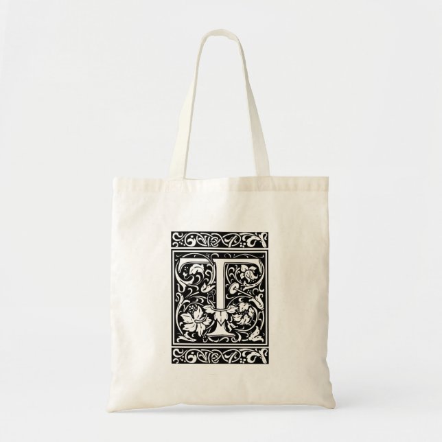 Letter T Medieval Monogram Art Nouveau Tote Bag (Front)