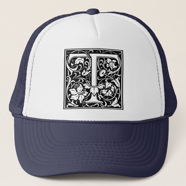 Letter T Medieval Monogram Art Nouveau Trucker Hat (Front)
