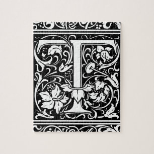 Letter T Medieval Monogram Vintage Initial Jigsaw Puzzle
