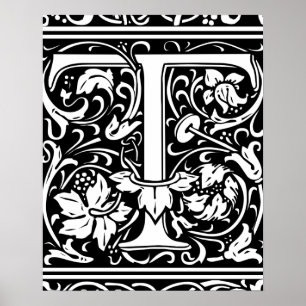 Letter T Medieval Monogram Vintage Initial Poster