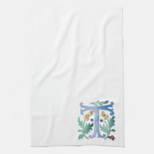 Letter T Monogram Fleur de lis Kitchen Towel