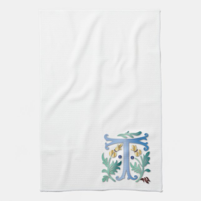 Letter T Monogram Fleur de lis Kitchen Towel (Vertical)