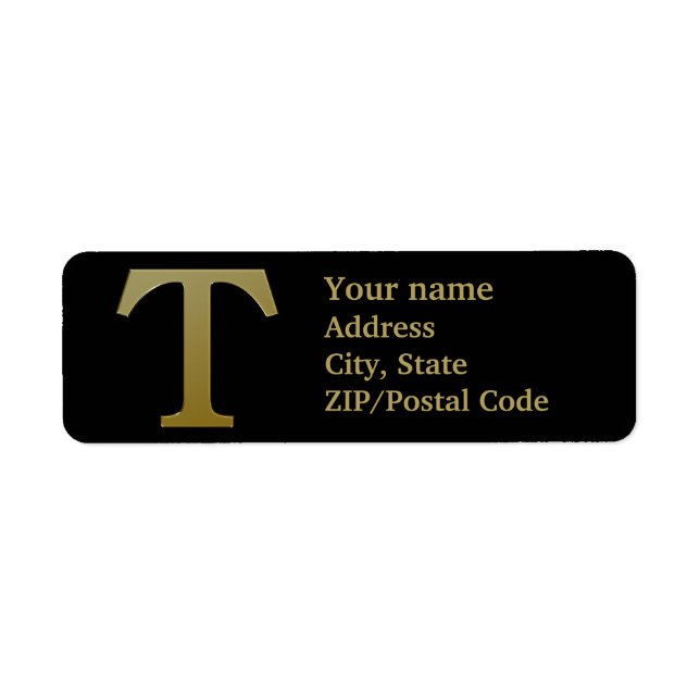 Letter T Monogram Gold Return Address Label (Front)