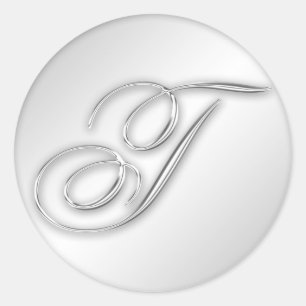 Letter T script initial faux silver monogram favou Classic Round Sticker