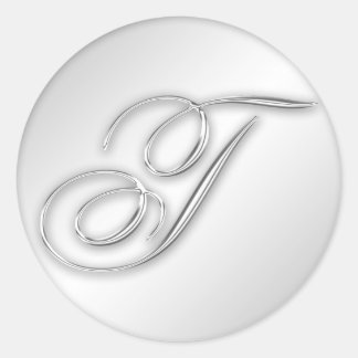 Letter T script initial faux silver monogram favou Classic Round Sticker