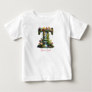 Letter T with Tulips and Waterfalls Fantasy Flora Baby T-Shirt