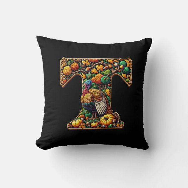 Letter Thanksgiving turkey style  Throw Pillow (Front)
