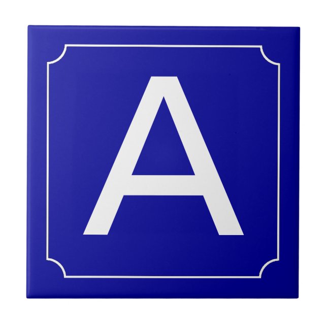 Letter Tile - Blue on white with frame (Front)
