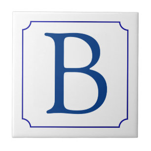 Letter tile. Blue on White with frame Tile