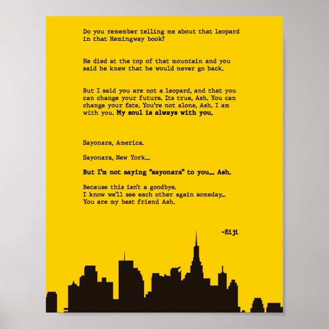 Letter to Ash Banana Fish  Poster (Front)