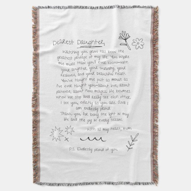 Letter to Daughter Throw Blanket (Front Vertical)
