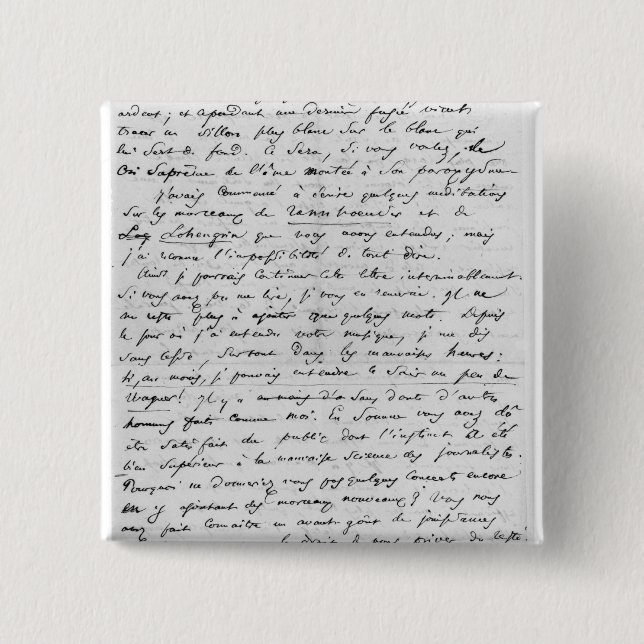 Letter to Richard Wagner  17th February 1860 2 Inch Square Button (Front)