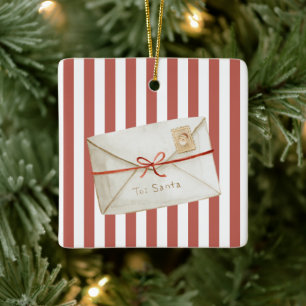 Letter To Santa Christmas Red White Stripes Ceramic Ornament