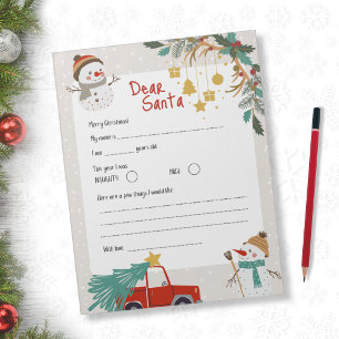 Letter to Santa - Winter Snowman Notepad