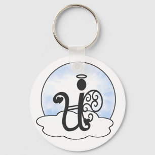 Letter U Alphabet Initial Monogram w Angel Clouds Keychain