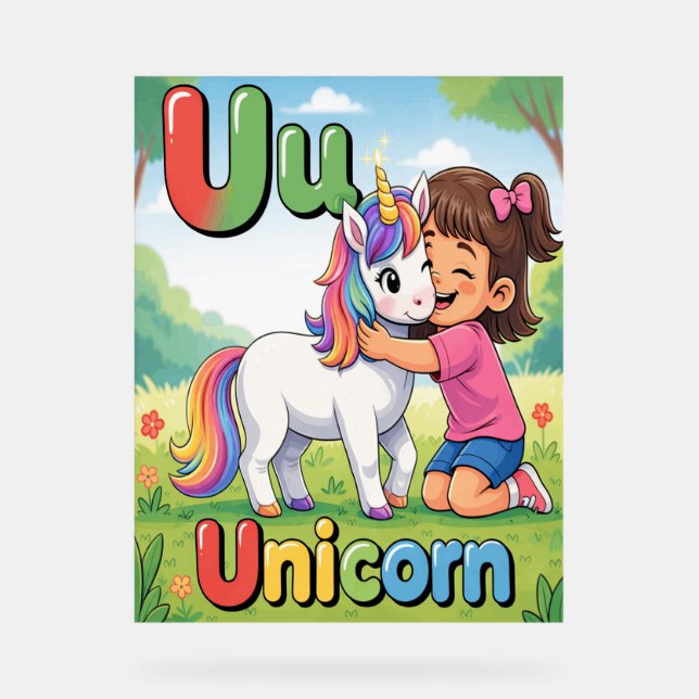 Letter U Alphabet Poster – U is for Unicorn – Cute (Front)
