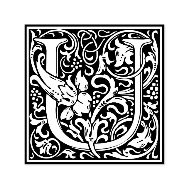 Letter U art nouveau black and white Tile Self-inking Stamp (Design)