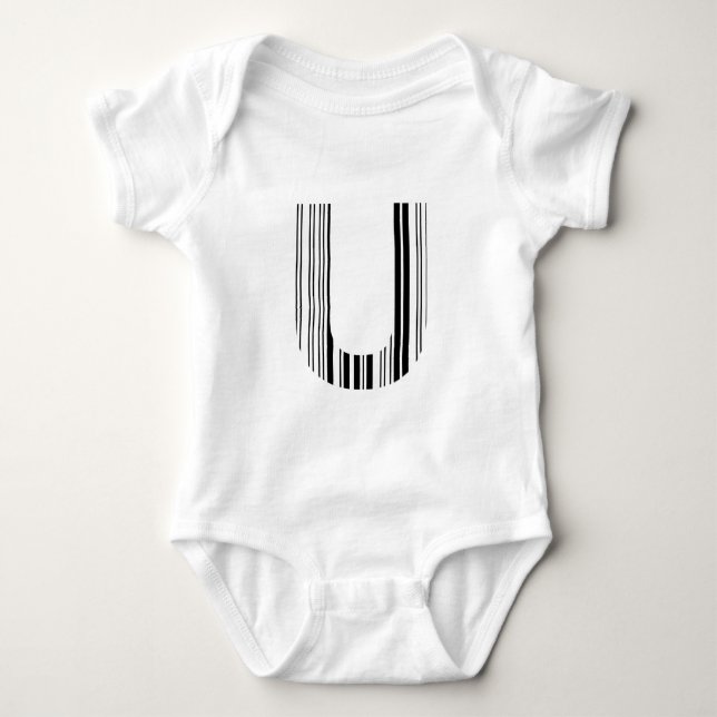 LETTER U BAR CODE First Initial Barcode Pattern Baby Bodysuit (Front)
