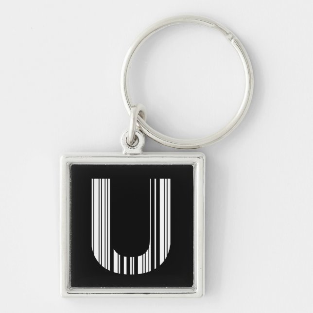 LETTER U BAR CODE First Initial Barcode Pattern Keychain (Front)