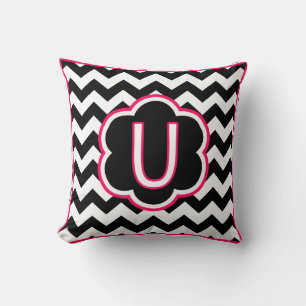 Letter U Black and White Chevron Monogram Throw Pillow