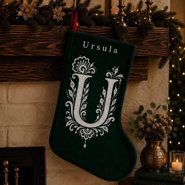 Letter U Botanical Monogram Personalized Stocking (Creator Uploaded)