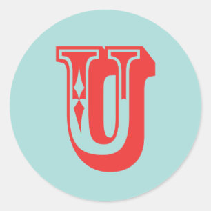 Letter U carnival style monogram initial favour Classic Round Sticker