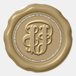 *~* Letter U Diamond Circle GOLD Wax Seal Stickers