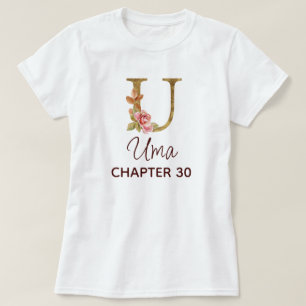 Letter U Gold Monogram Blush Pink Roses Birthday T-Shirt